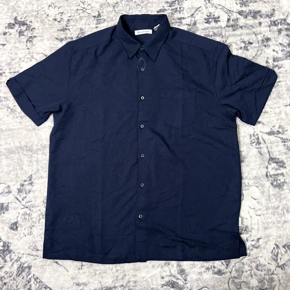 Cubavera Button Down Navy Shirt Mens Sz Large